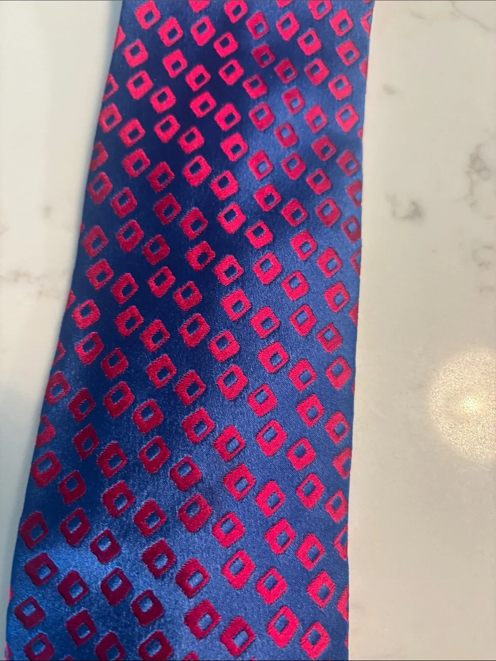 Charvet Blue Silk Tie with Pink Geometric Motif